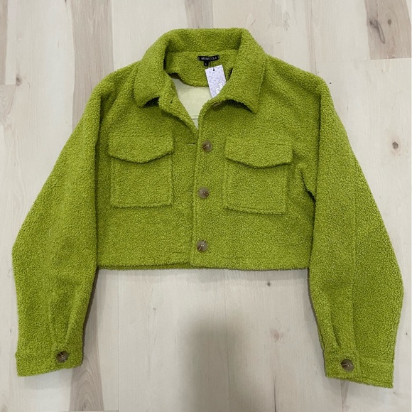 NWT Mimosa Women’s Large Textured Green Jacket Crop Boxy Fit Button-Up - Picture 10 of 11